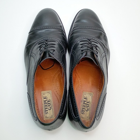 Steeple Gate Men Black Leather Cap Toe Oxford Dress Shoe Vero Cuoio Italy Sz 12 main image 6